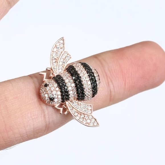 CUTE little bee ring sz6.5 adjustable onyx, citrine & topaz - Picture 3 of 10